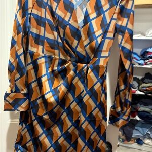 Banana Republic Blue and Orange Long Sleeve Dress